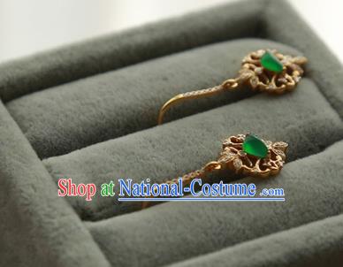 China Traditional Diamond Ear Jewelry Accessories Handmade Golden Jade Earrings