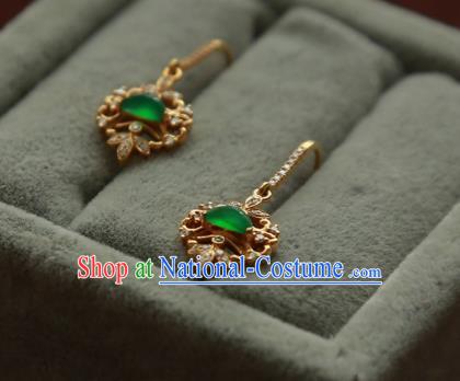 China Traditional Diamond Ear Jewelry Accessories Handmade Golden Jade Earrings