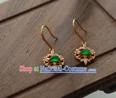 China Traditional Diamond Ear Jewelry Accessories Handmade Golden Jade Earrings