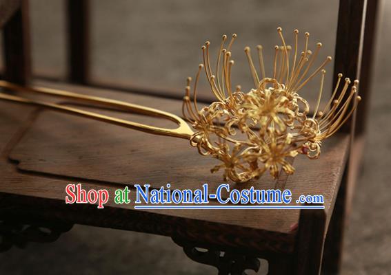 China Traditional Court Empress Hairpin Handmade Hair Accessories Tang Dynasty Golden Manjusaka Hair Stick