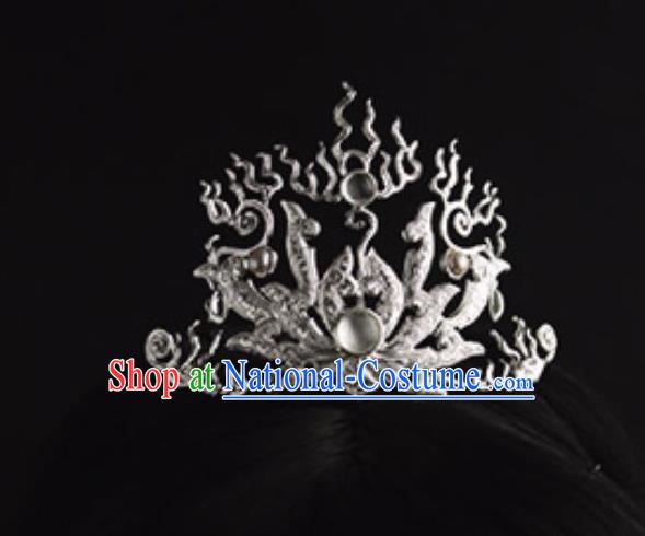 China Traditional Swordsman Hairdo Crown Handmade Hair Accessories Tang Dynasty Argent Hairpin