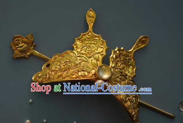 China Traditional Golden Butterfly Hair Crown Handmade Hair Accessories Tang Dynasty Princess Hairpin