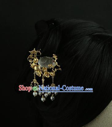 China Traditional Pearls Tassel Hair Stick Handmade Hair Accessories Ming Dynasty Chalcedony Rabbit Hairpin