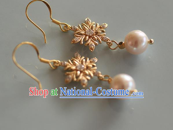 China Traditional Zircon Ear Jewelry Accessories Handmade Cheongsam Golden Snowflake Earrings