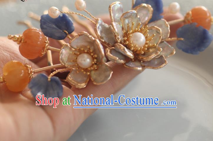 China Song Dynasty Hairpin Handmade Ceregat Hair Accessories Traditional Ancient Princess Shell Plum Hair Stick