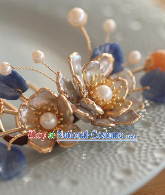 China Song Dynasty Hairpin Handmade Ceregat Hair Accessories Traditional Ancient Princess Shell Plum Hair Stick