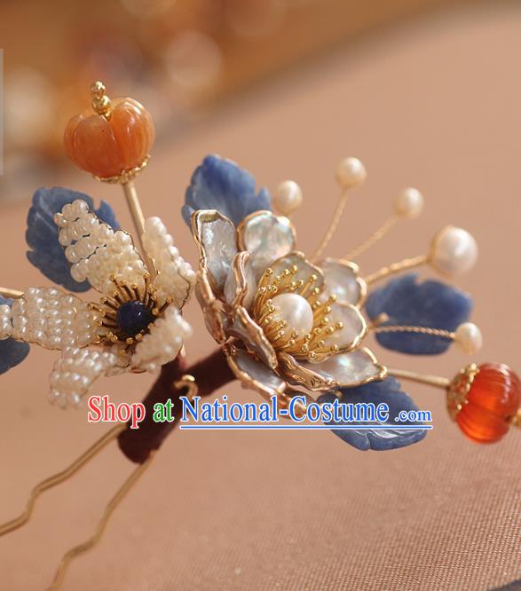 China Song Dynasty Pearls Lily Flower Hairpin Traditional Ancient Princess Hair Stick Handmade Hair Accessories