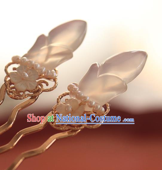 China Ancient Imperial Concubine Pearls Hair Stick Handmade Hair Accessories Traditional Song Dynasty Court Woman Hairpin