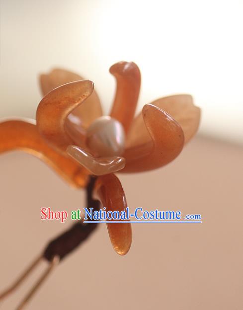 China Handmade Hair Accessories Traditional Song Dynasty Agate Orchid Hairpin Ancient Princess Hair Stick