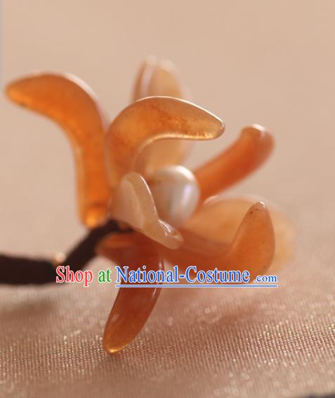 China Handmade Hair Accessories Traditional Song Dynasty Agate Orchid Hairpin Ancient Princess Hair Stick