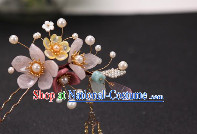 China Ancient Princess Pearls Hair Stick Handmade Hair Accessories Traditional Ming Dynasty Tassel Hairpin