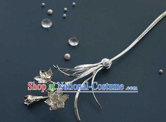 China Traditional Court Lady Daffodil Hairpin Handmade Hair Accessories Ming Dynasty Silver Hair Stick