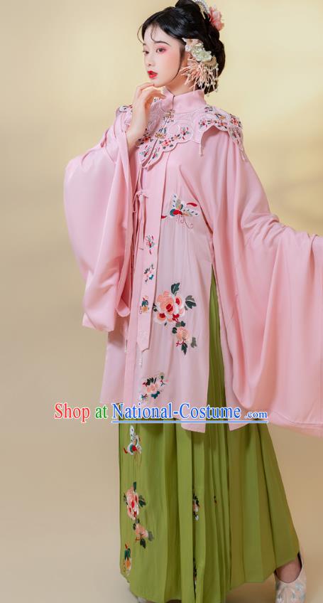 China Traditional Ming Dynasty Noble Woman Historical Clothing Ancient Young Mistress Pink Hanfu Dresses