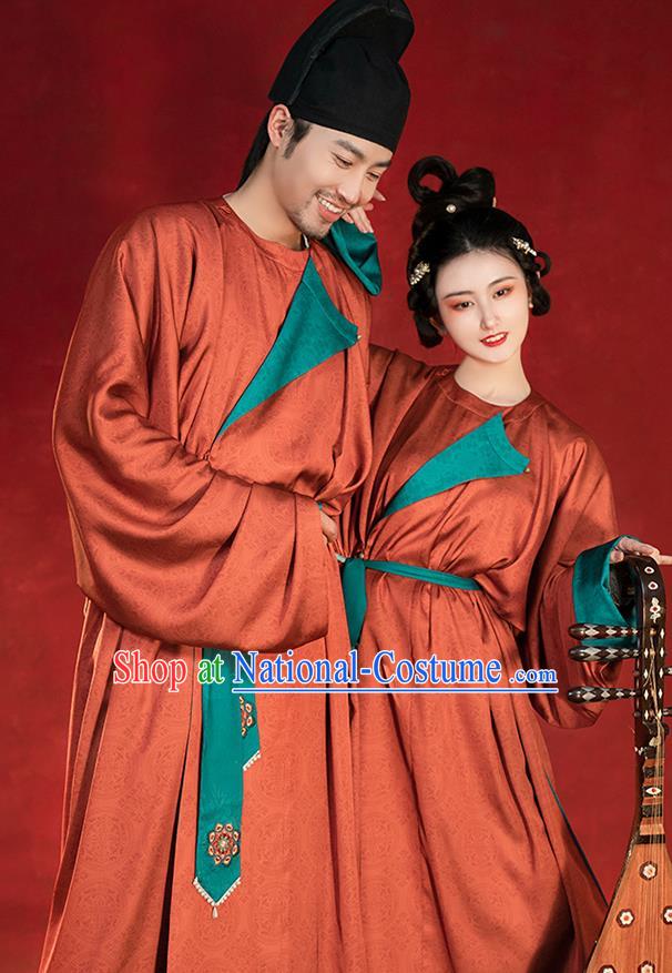 China Ancient Hanfu Clothing Traditional Tang Dynasty Historical Clothing Reversible Red Robe for Men for Women