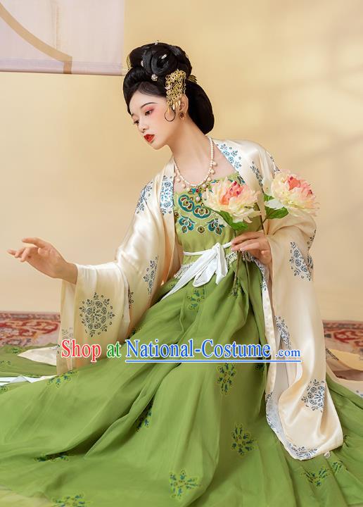 Traditional China Tang Dynasty Palace Beauty Historical Clothing Ancient Imperial Concubine Green Hanfu Costumes