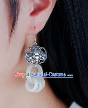 Handmade China Silver Bat Ear Jewelry Accessories Traditional National Cheongsam Jade Rings Earrings