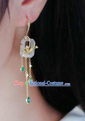 Handmade China Jade Ear Jewelry Accessories Traditional National Cheongsam Green Crystal Tassel Earrings