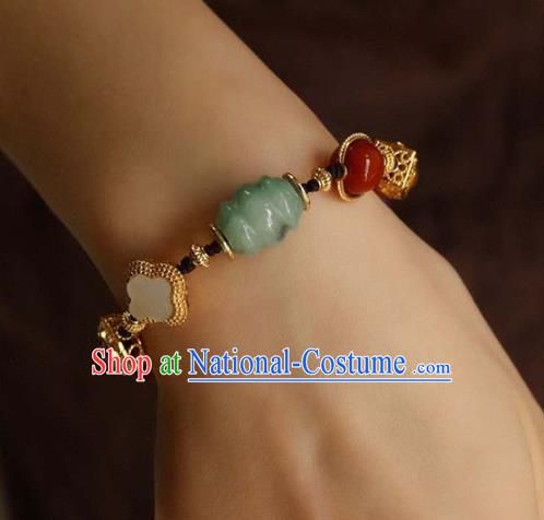 China Handmade Jade Gems Bracelet Traditional Jewelry Accessories National Golden Bangle