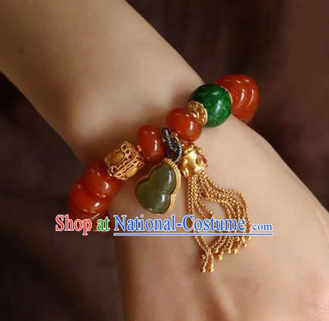 China Handmade Jade Gourd Bracelet Traditional Jewelry Accessories National Agate Beads Bangle