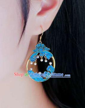 Handmade China Blueing Lotus Ear Jewelry Accessories Traditional Cheongsam Pearls Earrings