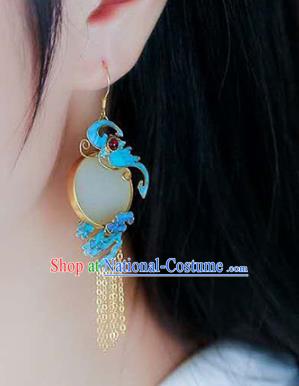 Handmade China Blueing Cloud Ear Jewelry Accessories Traditional Cheongsam Jade Tassel Earrings