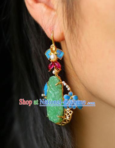 Handmade China Qing Dynasty Jade Ear Jewelry Accessories Traditional Cheongsam Pearls Earrings