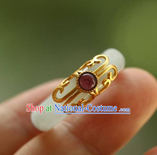 Chinese National Tourmaline Finger Ring Jewelry Traditional Handmade Jade Circlet Accessories