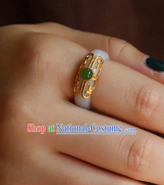 Chinese National Jade Finger Ring Jewelry Traditional Handmade Circlet Accessories