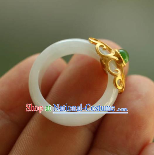 Chinese National Jade Finger Ring Jewelry Traditional Handmade Circlet Accessories