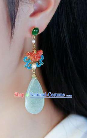 Handmade China Red Butterfly Ear Jewelry Accessories Traditional Cheongsam Jade Carving Earrings