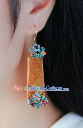 Handmade China Topaz Carving Ear Jewelry Accessories Traditional Cheongsam Tourmaline Earrings