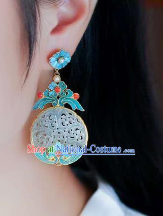 Handmade China Ear Accessories Traditional Cheongsam Cloisonne Earrings Jade Jewelry