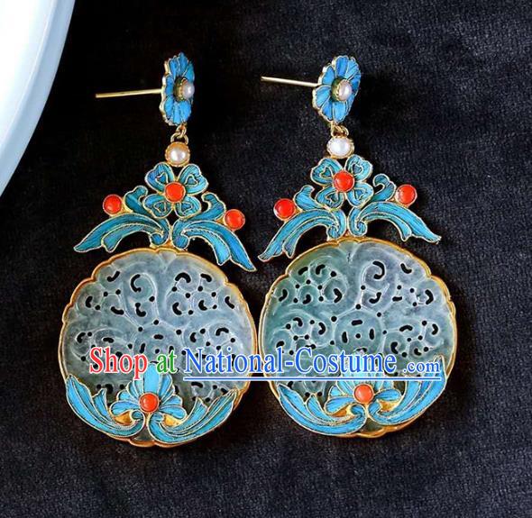 Handmade China Ear Accessories Traditional Cheongsam Cloisonne Earrings Jade Jewelry