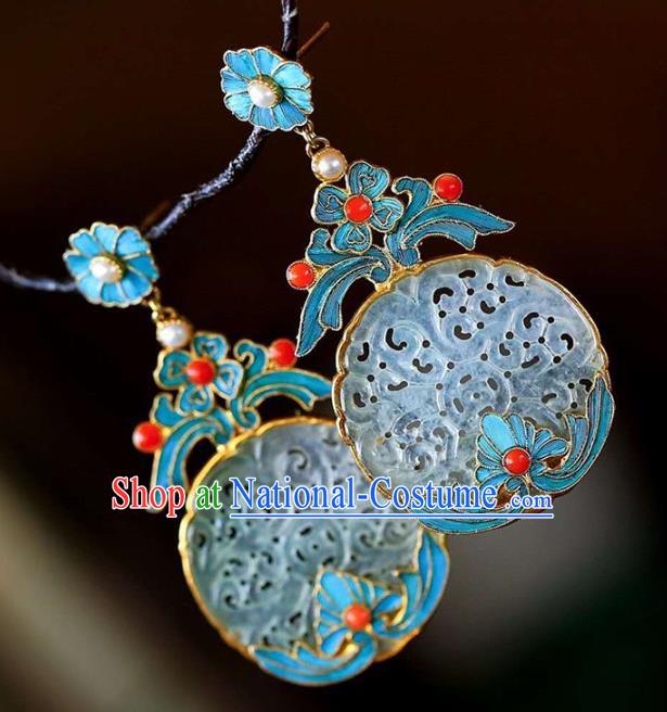 Handmade China Ear Accessories Traditional Cheongsam Cloisonne Earrings Jade Jewelry