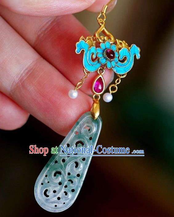 Handmade China Traditional Cheongsam Cloisonne Earrings Jade Jewelry Ear Accessories