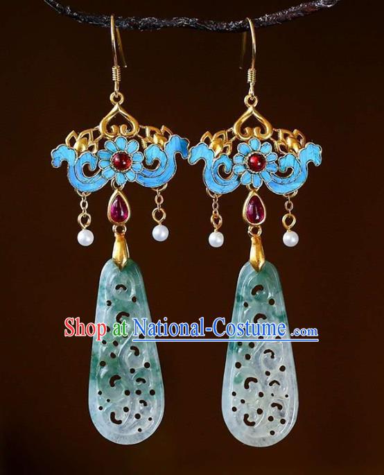 Handmade China Traditional Cheongsam Cloisonne Earrings Jade Jewelry Ear Accessories