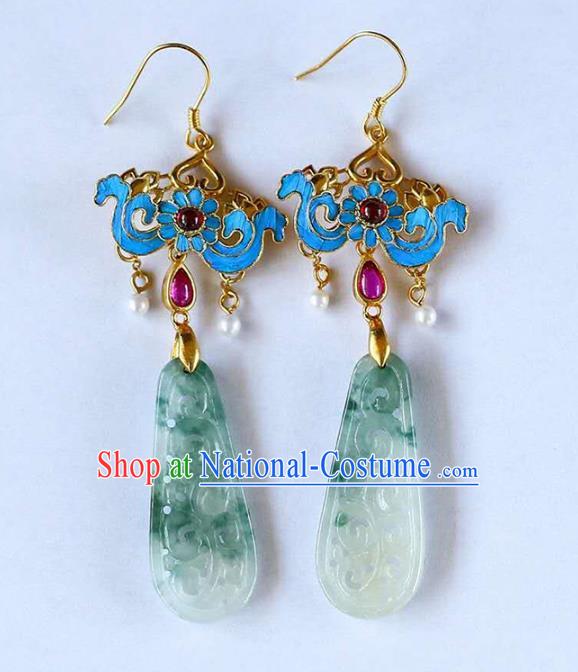 Handmade China Traditional Cheongsam Cloisonne Earrings Jade Jewelry Ear Accessories