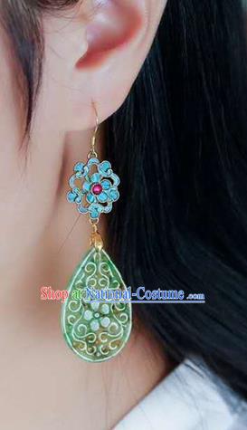 Handmade China Cloisonne Ear Jewelry Accessories Traditional Cheongsam Jade Carving Plum Earrings