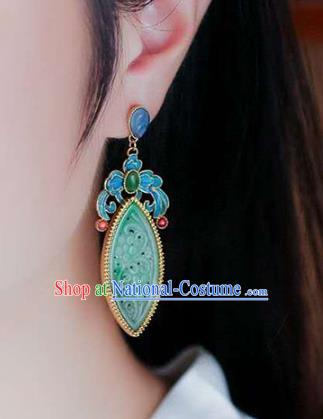 Handmade China Jade Ear Jewelry Accessories Traditional Cheongsam Cloisonne Earrings