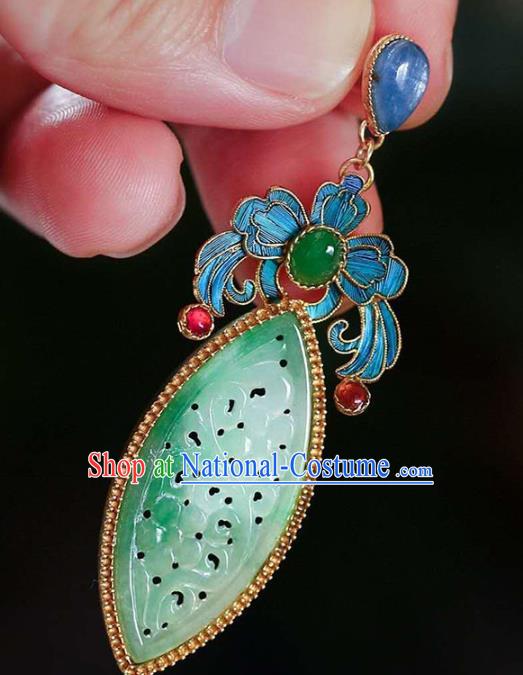 Handmade China Jade Ear Jewelry Accessories Traditional Cheongsam Cloisonne Earrings