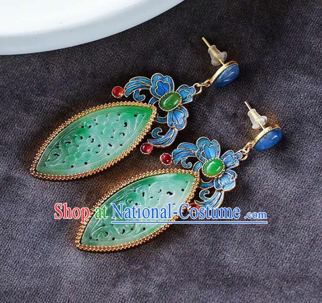 Handmade China Jade Ear Jewelry Accessories Traditional Cheongsam Cloisonne Earrings