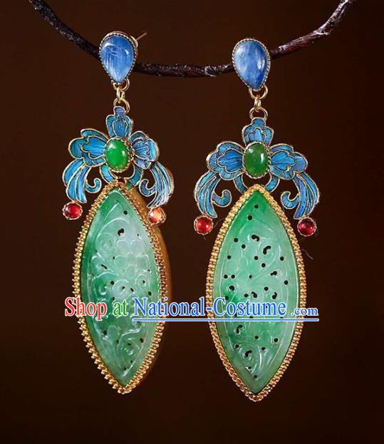 Handmade China Jade Ear Jewelry Accessories Traditional Cheongsam Cloisonne Earrings