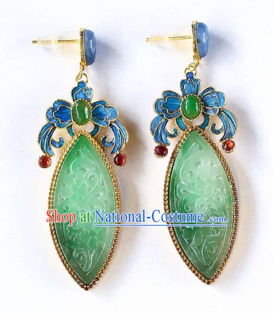 Handmade China Jade Ear Jewelry Accessories Traditional Cheongsam Cloisonne Earrings