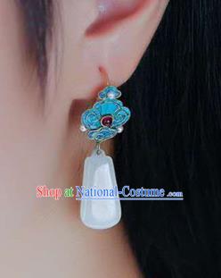 Handmade China Garnet Cloisonne Ear Jewelry Accessories Traditional Cheongsam Jade Pearls Earrings