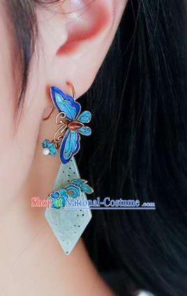 Handmade China Cloisonne Butterfly Earrings Jewelry Accessories Traditional Cheongsam Jade Eardrop