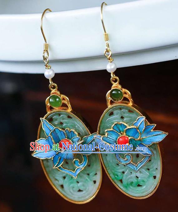 Handmade China Traditional Cheongsam Eardrop Jade Accessories Earrings Jewelry