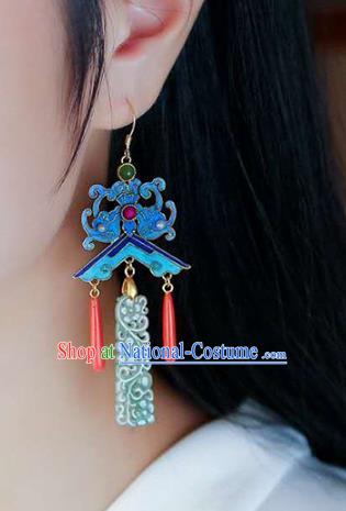 Handmade China Pearls Accessories Traditional Cheongsam Jade Eardrop Blueing Bat Earrings Jewelry