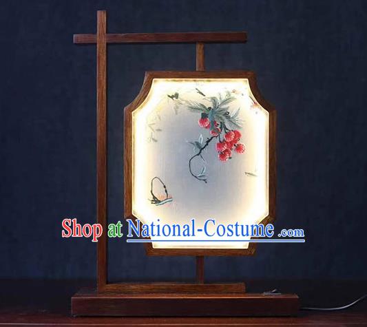 China Traditional Embroidered Lantern Ornaments National Rosewood Carving Table Screen