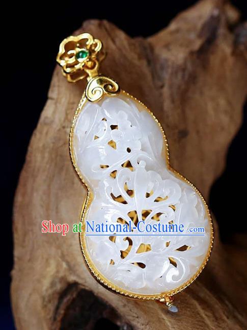 Chinese National Classical Golden Gourd Necklace Accessories Handmade Jade Carving Necklet Pendant