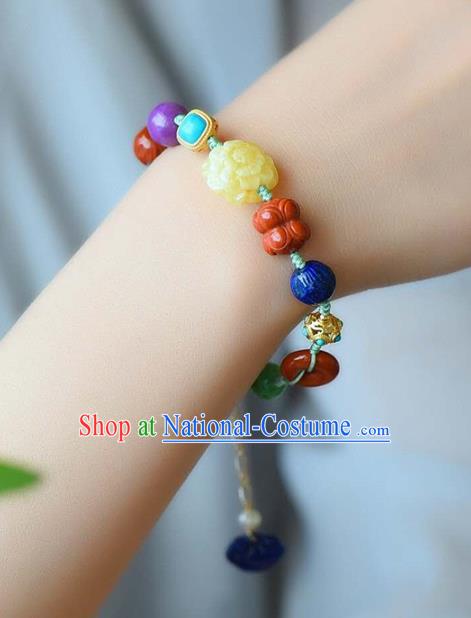 China Handmade Kallaite Colorful Bracelet Traditional Jewelry Accessories National Beeswax Peony Bangle